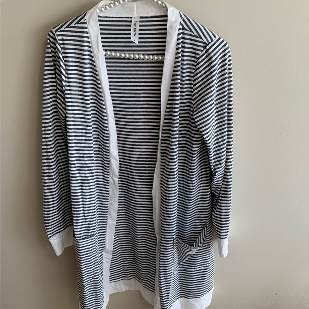 Tickled teal size medium Striped grey and White Women's cardigan